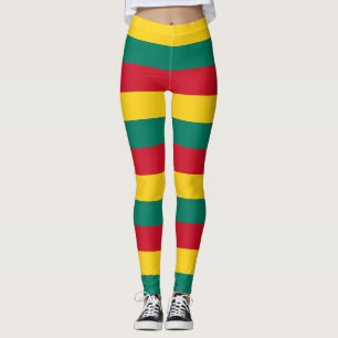 Cameroon National Flag Colours Horizontal Striped Leggings
