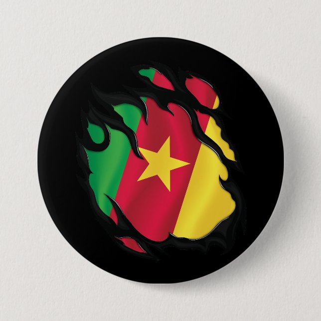 Cameroon Ripped Flag 3 Inch Round Button (Front)