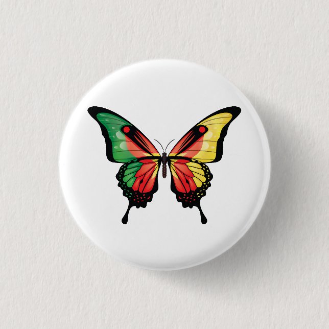 Cameroon Swallowtail Butterfly Flag Sticker 1 Inch Round Button (Front)