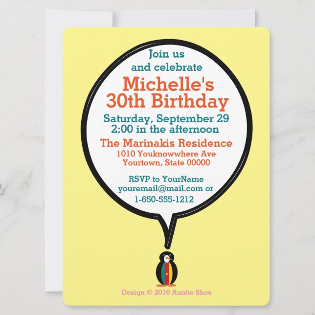 Cameroon Talking Ms Penguin Personalized  Invitation (Front)
