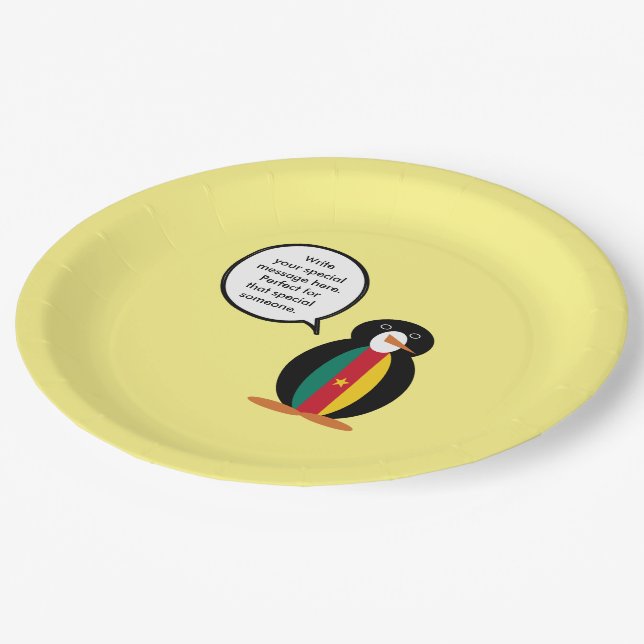 Cameroon Talking Ms Penguin Personalized  Paper Plate (Angled)