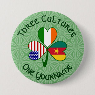 Cameroonian Irish American Flags Shamrock Personal 3 Inch Round Button