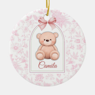 Camila Custom Pink Teddy Bear Nursery Design Ceramic Ornament