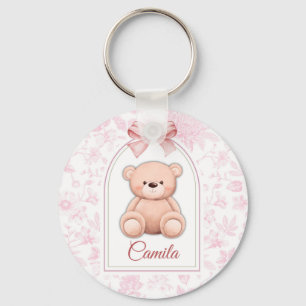 Camila   Custom Pink Teddy Bear Nursery Design  Keychain