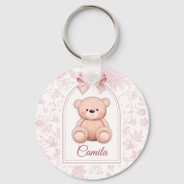 Camila | Custom Pink Teddy Bear Nursery Design  Keychain (Front)