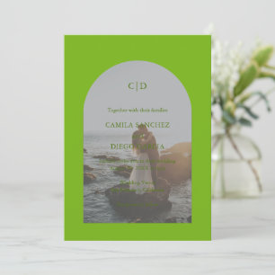 Camila Green Arch Modern Wedding Invitation
