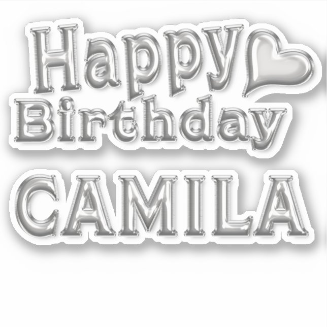 Camila Happy Birthday silver sticker decal (Front)