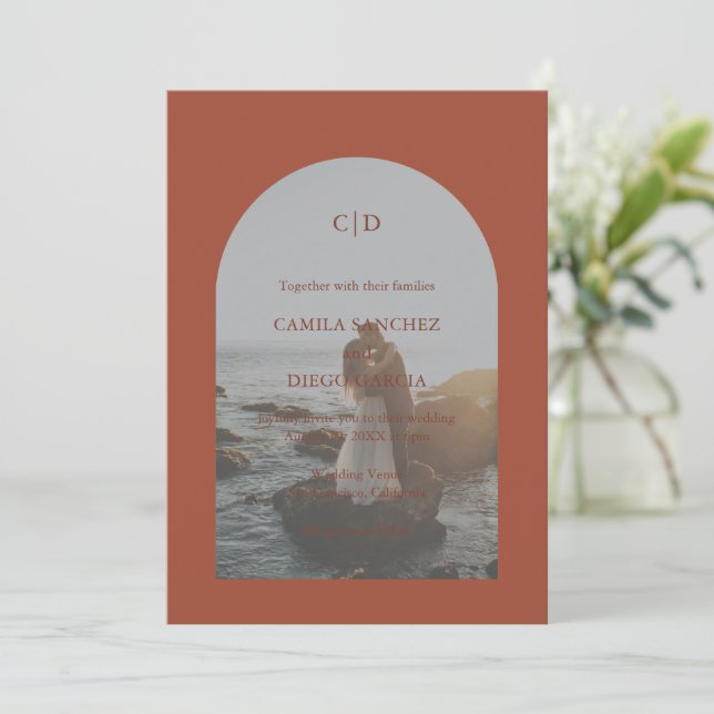 Camila Rust Arch Modern Wedding Invitation (Standing Front)