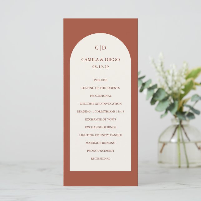 Camila Rust Arch Modern Wedding Program (Standing Front)