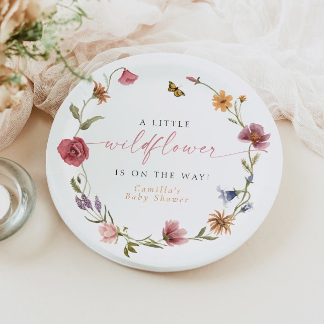 CAMILLA Butterfly Wildflower Girl Baby Shower Paper Plate (Creator Uploaded)