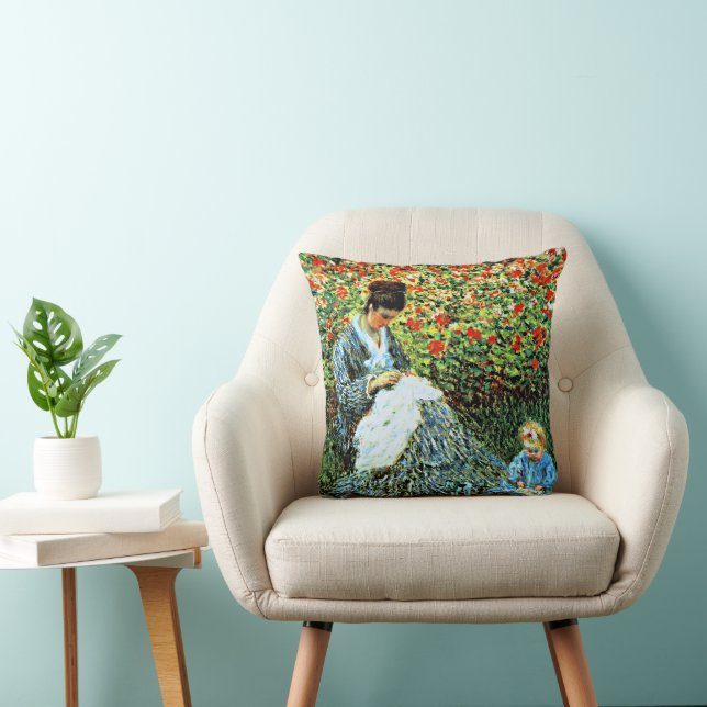 Camille Monet and Child in Artist's Garden Throw Pillow (Chair)