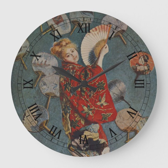 Camille Monet in Japanese Costume by Claude Monet Large Clock (Front)