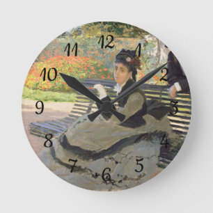Camille Monet on a Bench  Claude Monet   Round Clock