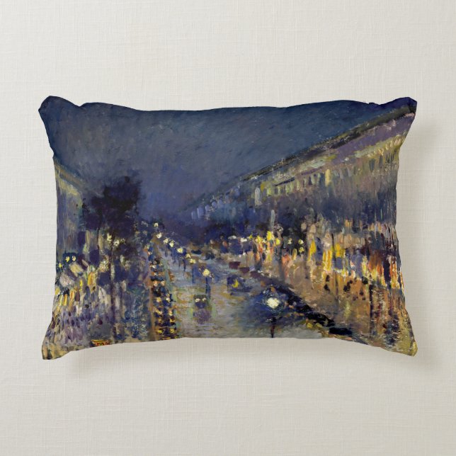 Camille Pissarro - Boulevard Montmartre at Night Accent Pillow (Front)