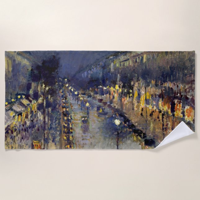 Camille Pissarro - Boulevard Montmartre at Night Beach Towel (Front)