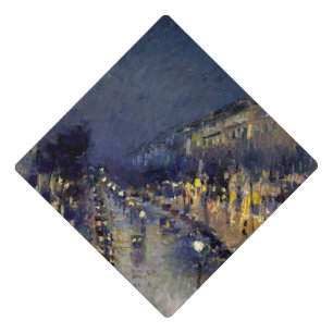 Camille Pissarro - Boulevard Montmartre at Night Graduation Cap Topper