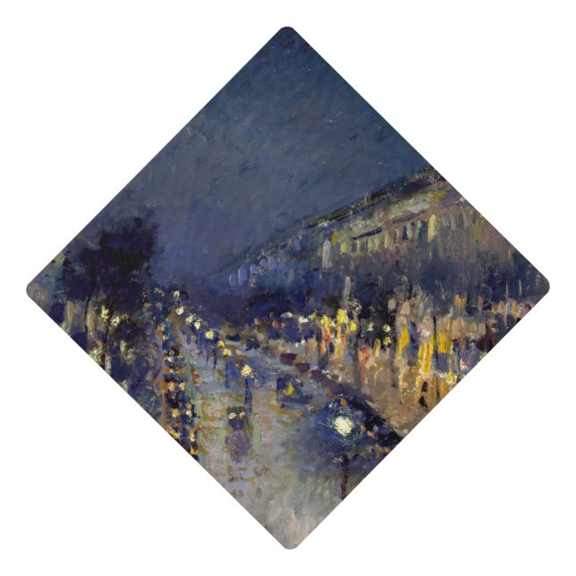 Camille Pissarro - Boulevard Montmartre at Night Graduation Cap Topper (Front)