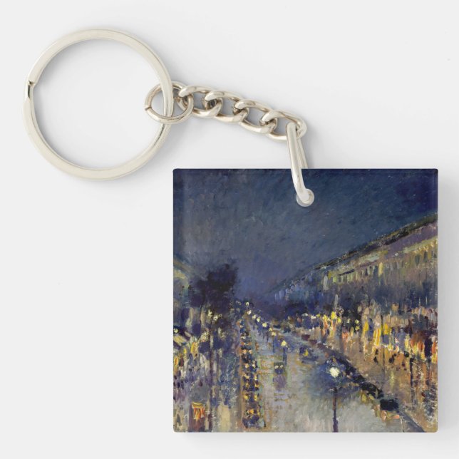 Camille Pissarro - Boulevard Montmartre at Night Keychain (Front)