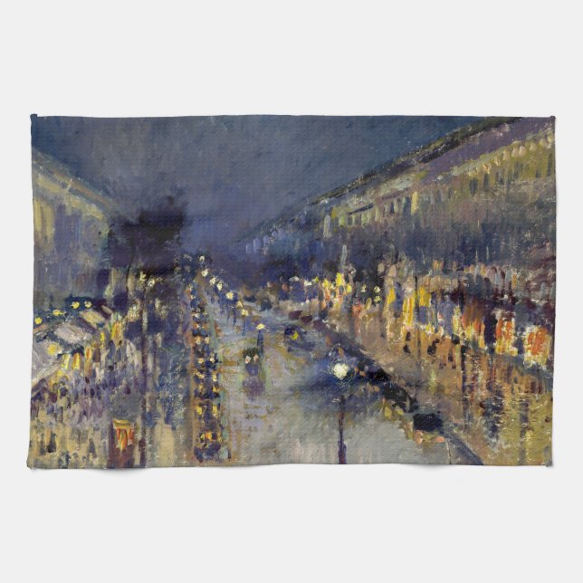 Camille Pissarro - Boulevard Montmartre at Night Kitchen Towel (Horizontal)