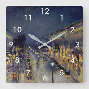 Camille Pissarro - Boulevard Montmartre at Night Square Wall Clock