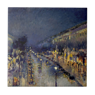 Camille Pissarro - Boulevard Montmartre at Night Tile