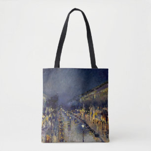 Camille Pissarro - Boulevard Montmartre at Night Tote Bag