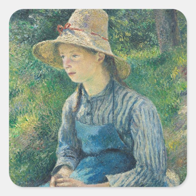 Camille Pissarro | Peasant Girl with a Straw Hat,  Square Sticker (Front)