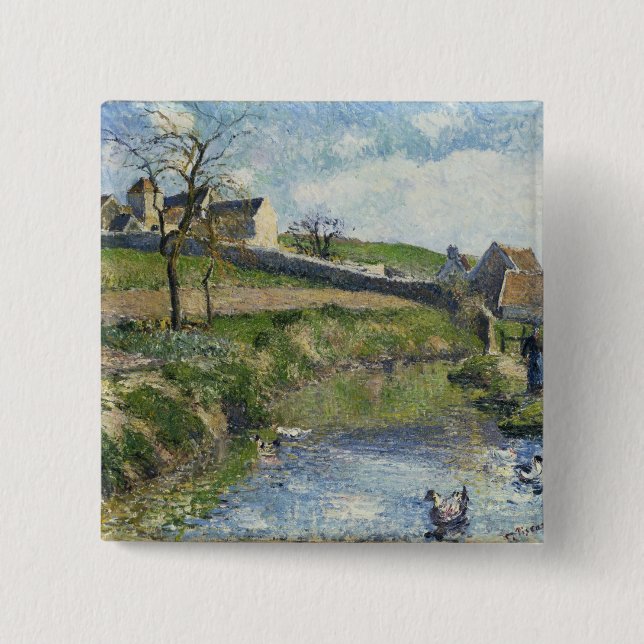 Camille Pissarro | The Farm at Osny, 1883 2 Inch Square Button (Front)