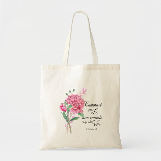 Camina por fe spanish bible verse tote bag (Front)