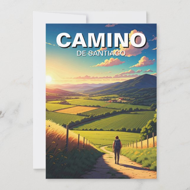 Camino de Santiago Hiker Hiking Sunset Holiday Card (Front)