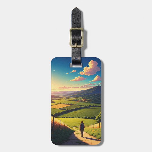 Camino de Santiago Hiker Hiking Sunset Luggage Tag (Front Vertical)