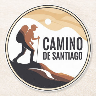 Camino de Santiago Hiker Hiking Sunset Round Paper Coaster