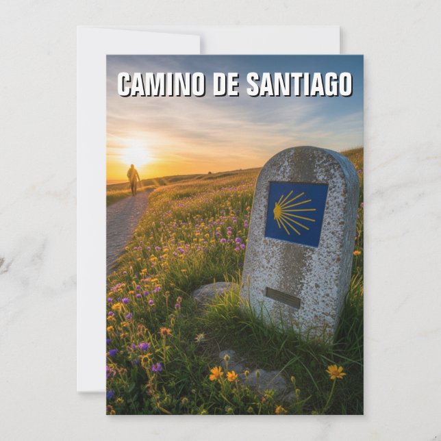 Camino de Santiago Hiker Sunset Holiday Card (Front)