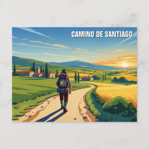 Camino de Santiago Hiker Sunset Holiday Postcard