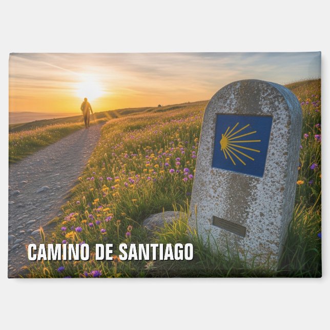 Camino de Santiago Hiker Sunset Magnet (Front)