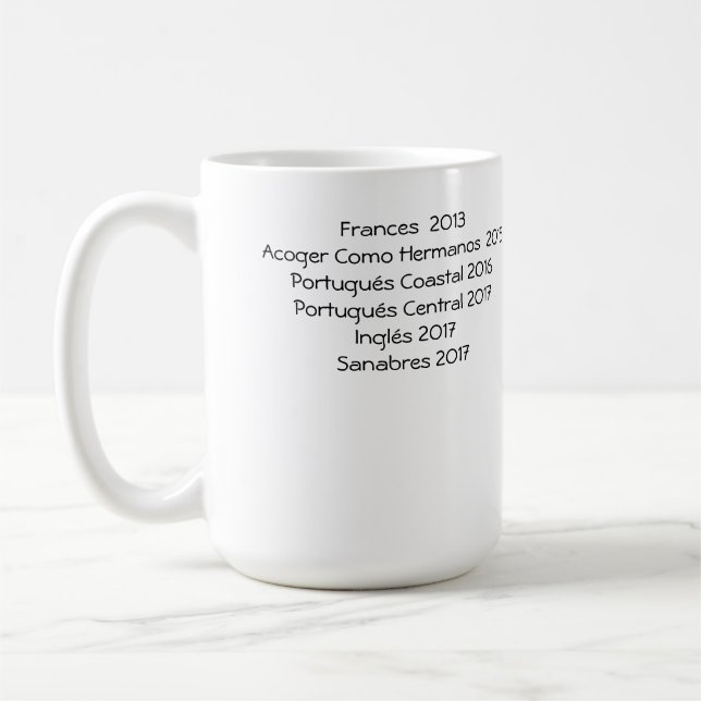 Camino Pilgrim Coffee Mug with a list of Caminos (Left)