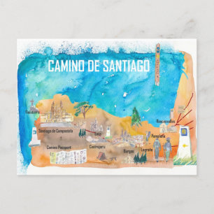 Camino Santiago St Jacques James Travel Map Postcard