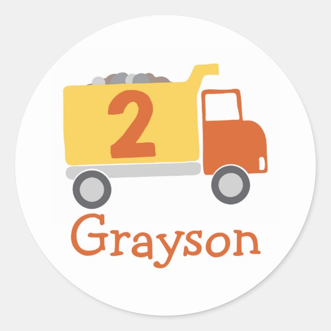 Camion de construction 2e Stickers de fête d'anniv (Devant)