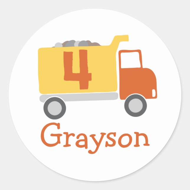 Camion de construction 4e Stickers de fête d'anniv (Devant)