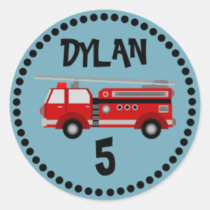 Camion de pompiers Anniversaire rond Sticker