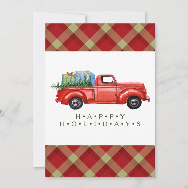 Camion de ramassage rouge et carte de Noël plat d' (Devant)