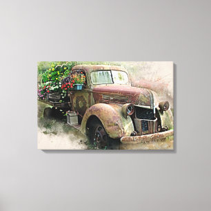 Camion de ramassage vintage avec toile Fleurs sauv