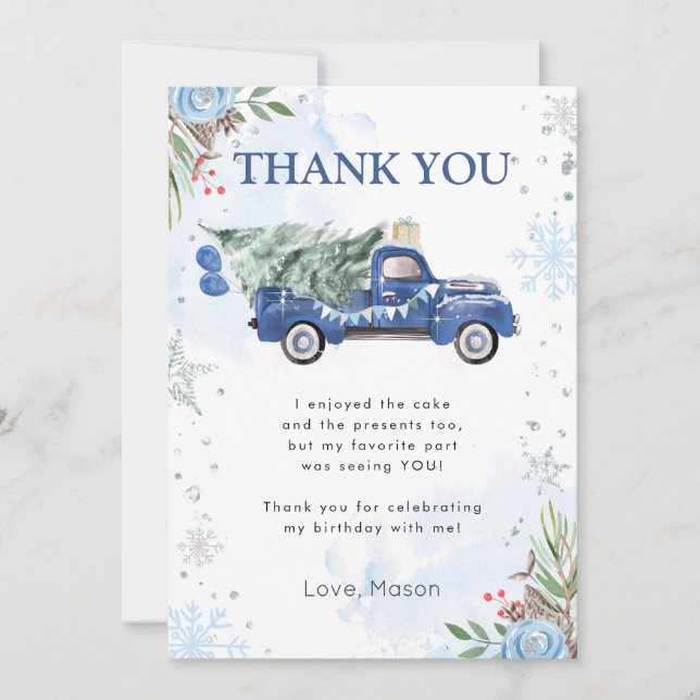 Camion d'hiver Blue Boy Carte de remerciements d'a (Devant)