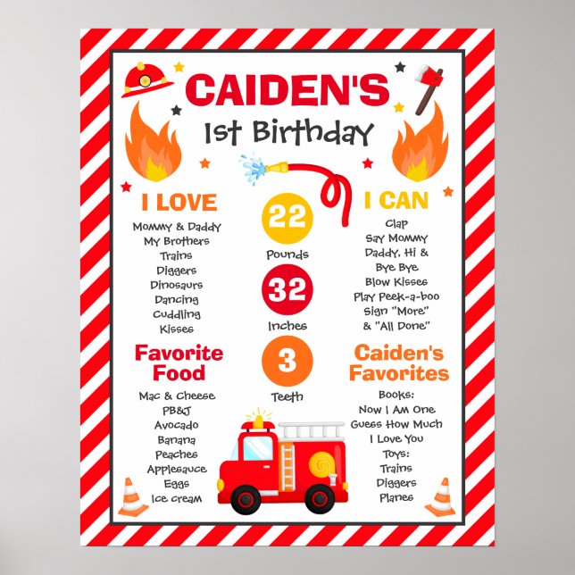 Camion d'incendie 1er Anniversaire Poster de la fê (Devant)