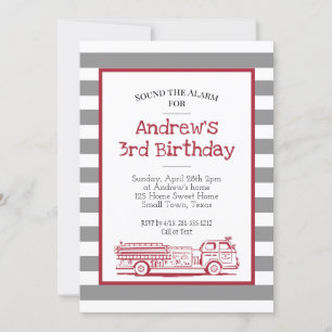 Camion d'incendie rouge et gris Invitation d'anniv