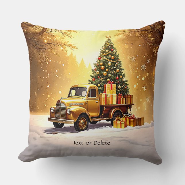 Camion d'or Arbre de Noël Jeu de vacances Oreiller (Recto)