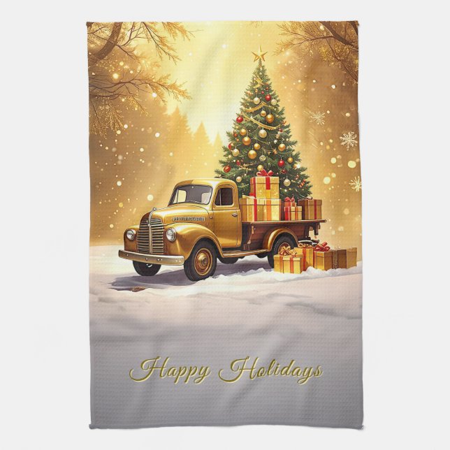 Camion d'or Noël Arbre de vacances Serviette de cu (Vertical)