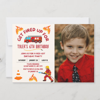 Camion Feu d'anniversaire Invitation photo