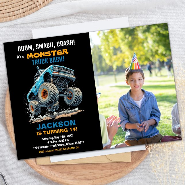 Camion Jump Monster Invitations Anniversaire Photo (Jump Monster Truck Birthday Invitations Photo)