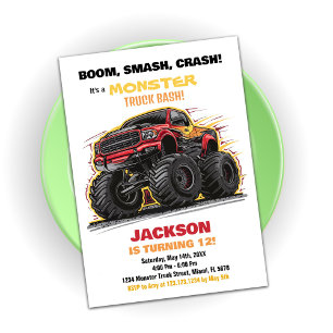 Camion Monster jaune rouge Invitations d'anniversa
